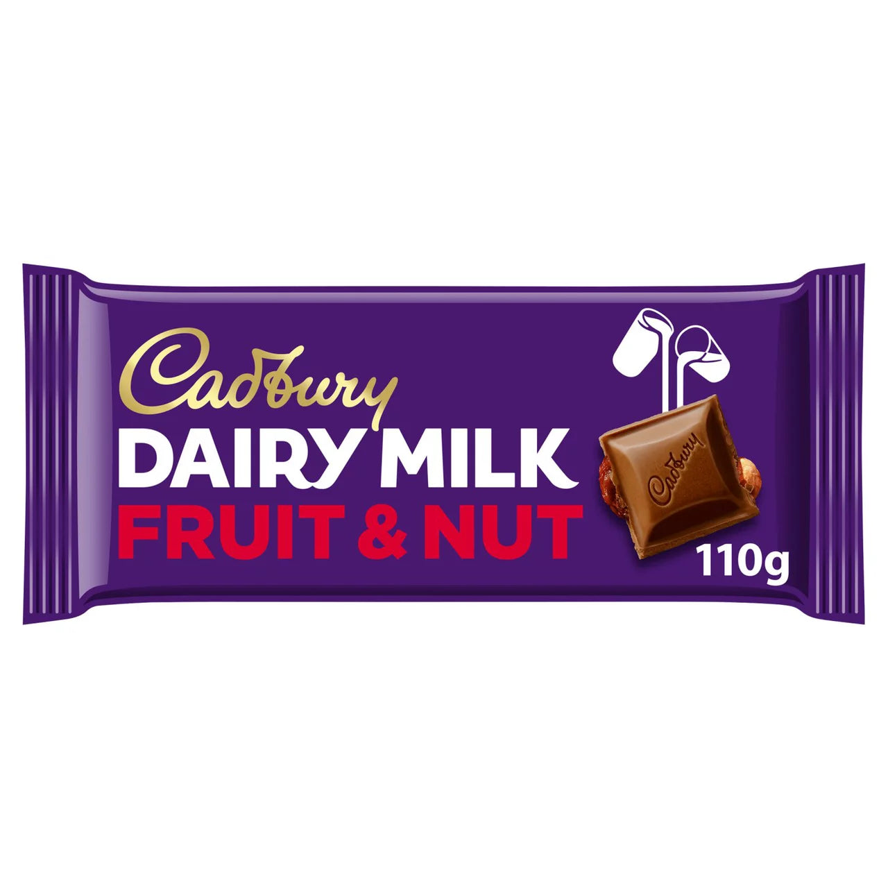 Frebps 吉百利葡萄干与杏仁牛奶巧克力 110g | Cadbury Dairy Milk Fruit & Nut Chocolate Bar 110g front of pack — UK-sourced, courier delivery to China