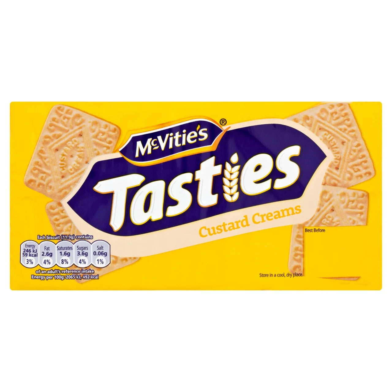McVitie’s Custard Creams Biscuits front of pack — UK-sourced, shipped Worldwide
