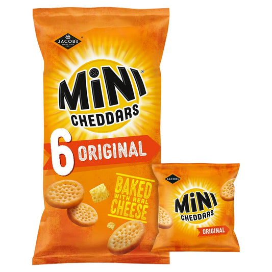 Frebps 雅各布迷你切达芝士脆饼 原味 多包装 6×23g | Jacob’s Mini Cheddars Original Multipack 6×23g front of pack — UK-sourced, courier delivery to China