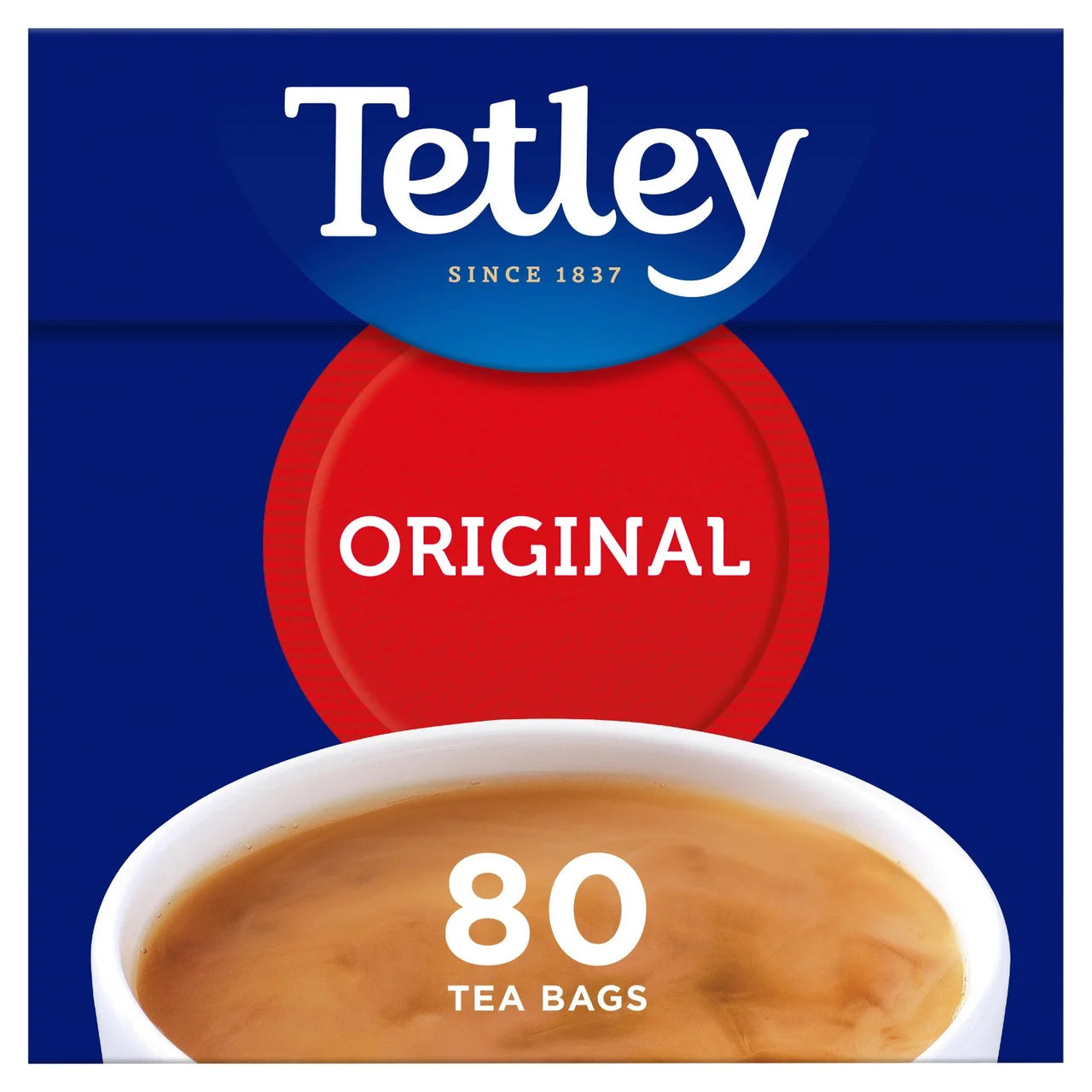 Tetley Round Black Tea (80 Bags) front of pack — UK-sourced, shipped Worldwide