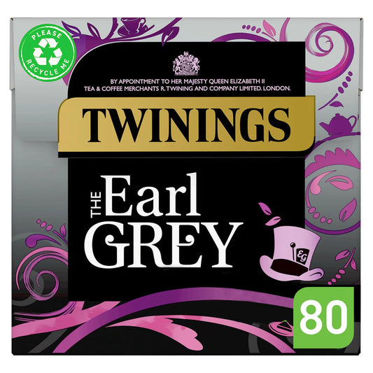 Twinings Earl Grey Tea (80 Tea Bags) front of pack — UK-sourced, shipping Worldwide.