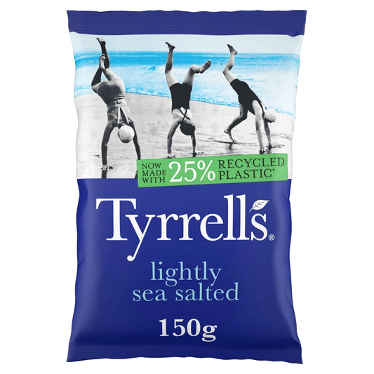 Tyrrells Lightly Sea Salted Crisps 150g front of pack — UK-sourced, shipped Worldwide