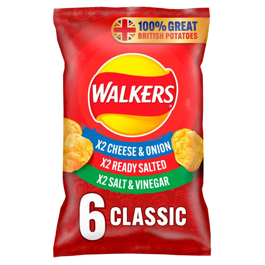 Frebps 经典三口味薯片 多包装 6×25g（Walkers） | Walkers Classic Variety Crisps Multipack 6×25g front of pack — UK-sourced, courier delivery to China