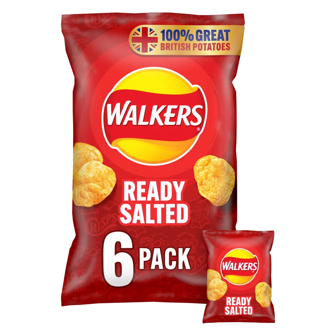 Walkers Crisps Multipack 6×25g (Ready Salted) front of pack  — UK-sourced, shipped Worldwide