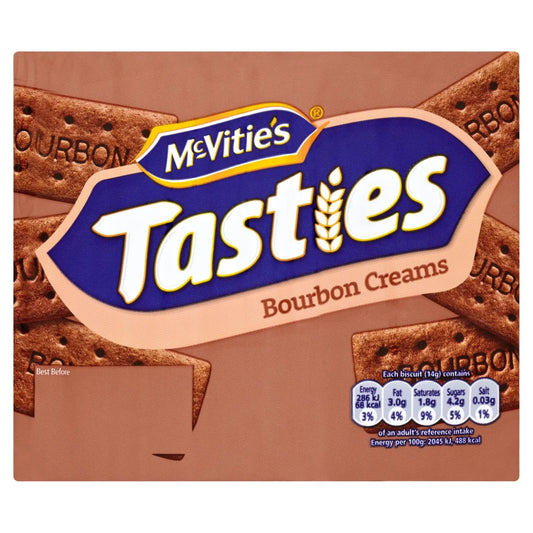 McVitie’s Bourbon Creams Biscuits front of pack — UK-sourced, shipped Worldwide
