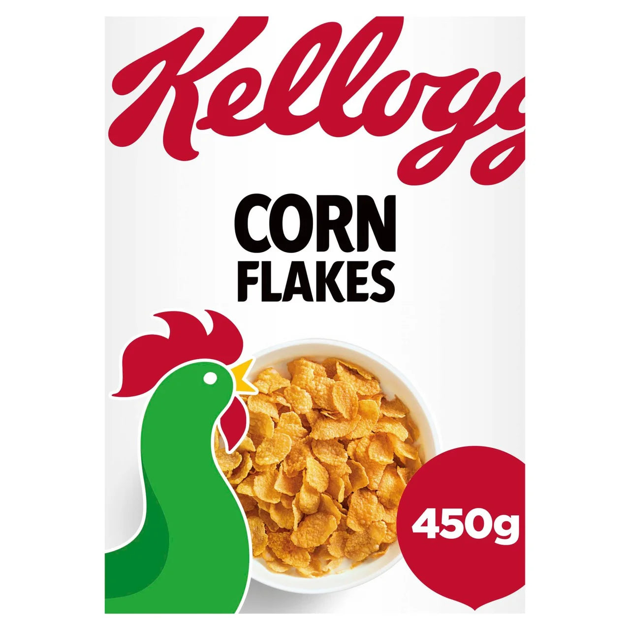 Kellogg’s Corn Flakes Breakfast Cereal 450g front of pack — UK-sourced, shipped Worldwide.
