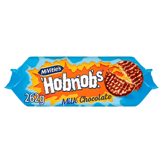 McVitie’s Milk Chocolate Hobnobs Biscuits front of pack — UK-sourced, shipped Worldwide
