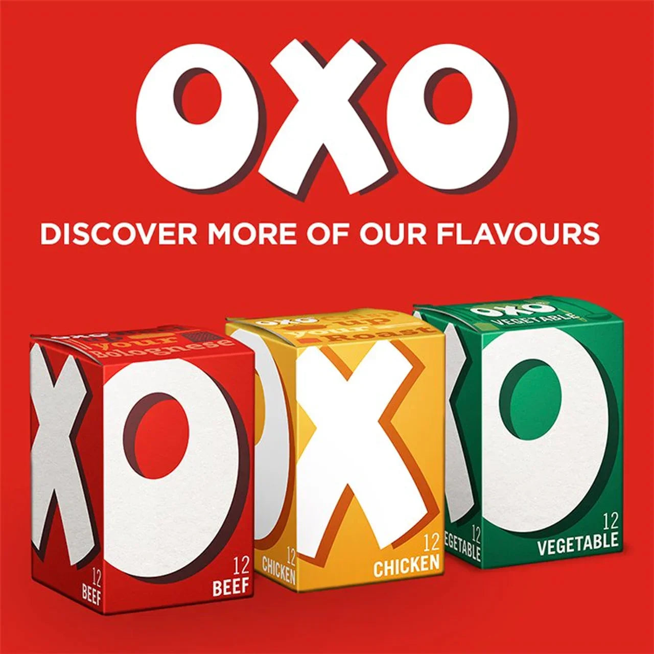 Oxo 12 Beef Stock Cubes front of pack — UK-sourced, shipping Worldwide