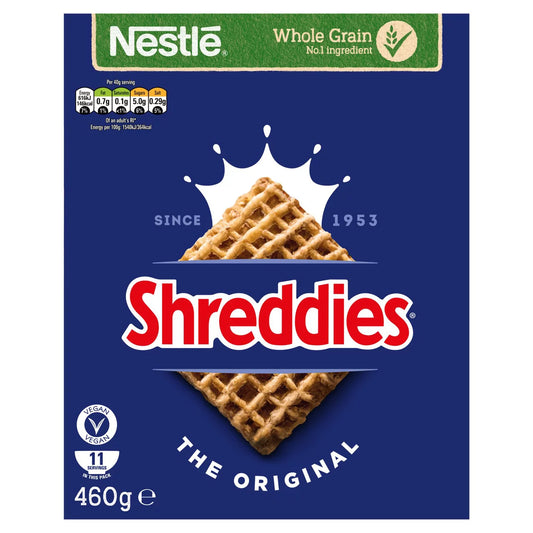 Nestlé Shreddies Original Cereal 460g front of pack — UK-sourced, shipped Worldwide