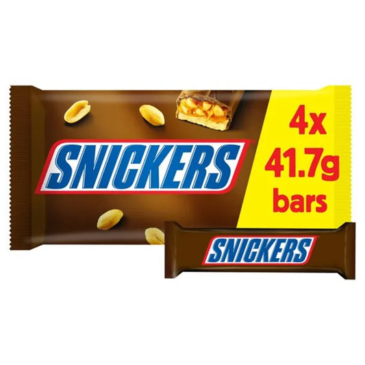 Frebps 士力架巧克力棒 4条装 | Snickers Chocolate Bar Multipack (4 Pack) front of pack — UK-sourced, courier delivery to China