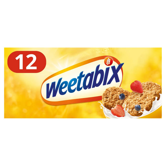 Weetabix Whole Wheat Cereal 12 Biscuits front of pack — UK-sourced, shipped Worldwide 